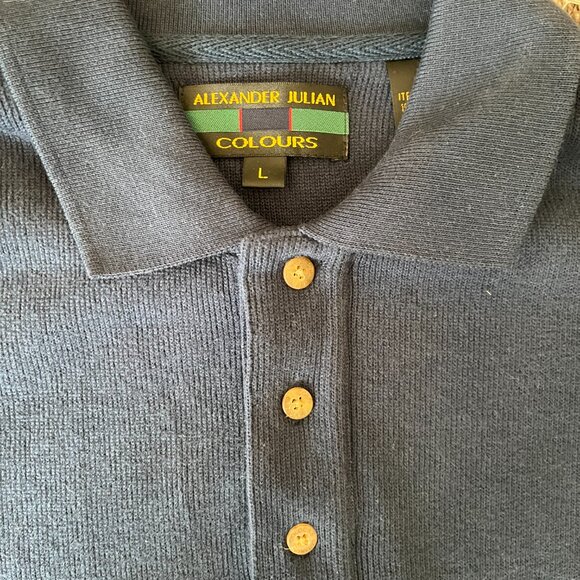 Alexander Julian Colours Men's Lg Sleeve Pullover Sweater Sz L Blue 100% Cotton - Picture 5 of 7